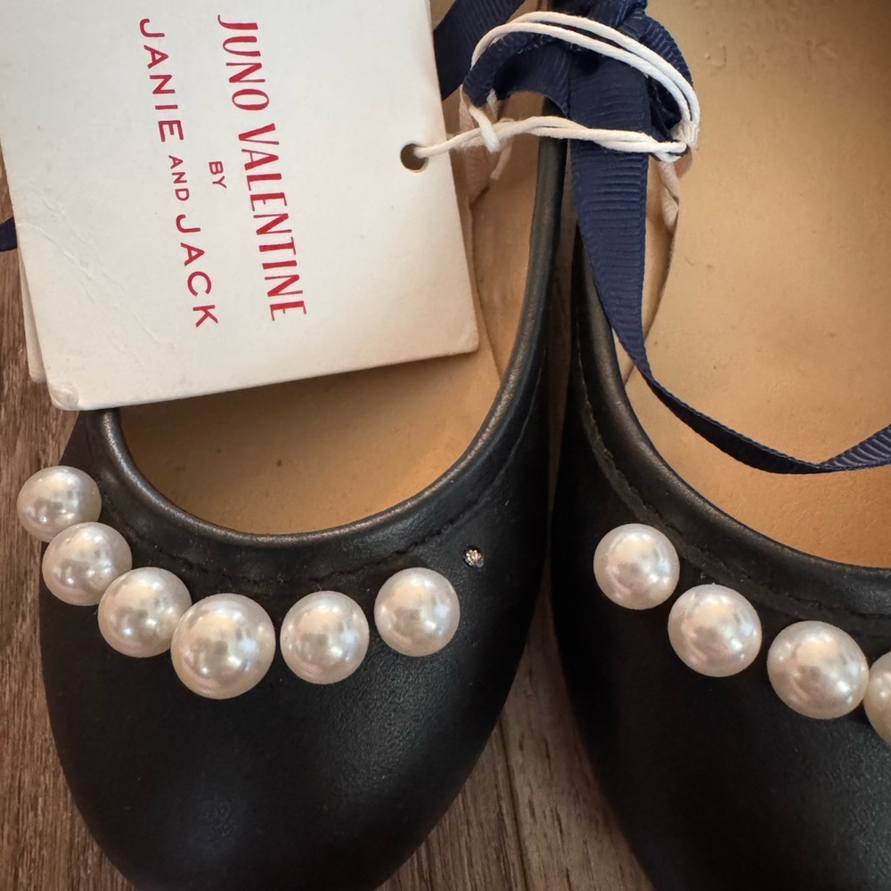 Janie and Jack Navy Kids Shoes with Pearl Accents - Picture 2 of 3